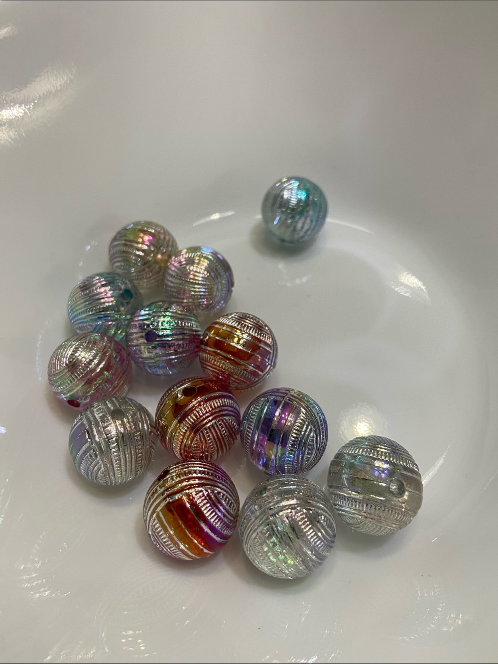 Iridescent Striped Round Beads - Multicolor